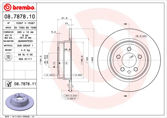 A.B.S. 08.7878.11 BREMBO COATED DISC LINE Bremsscheibe