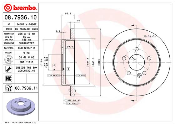 A.B.S. 08.7936.11 BREMBO COATED DISC LINE Bremsscheibe