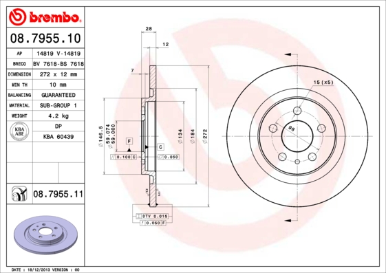 A.B.S. 08.7955.11 BREMBO COATED DISC LINE Bremsscheibe