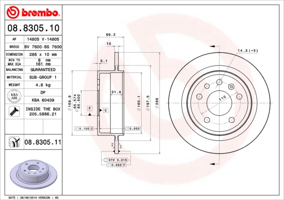 A.B.S. 08.8305.11 BREMBO COATED DISC LINE Bremsscheibe