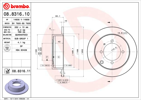 A.B.S. 08.8316.11 BREMBO COATED DISC LINE Bremsscheibe