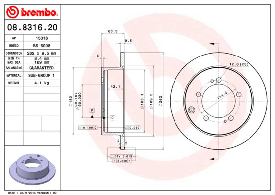 A.B.S. 08.8316.20 BREMBO Bremsscheibe