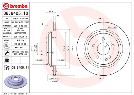 A.B.S. 08.8405.11 BREMBO COATED DISC LINE Bremsscheibe