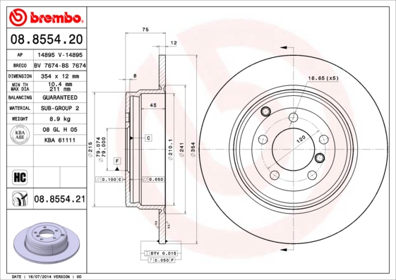 A.B.S. 08.8554.21 BREMBO COATED DISC LINE Bremsscheibe