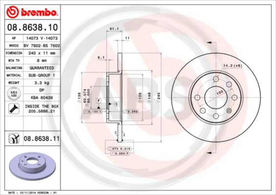 A.B.S. 08.8638.11 Bremsscheibe