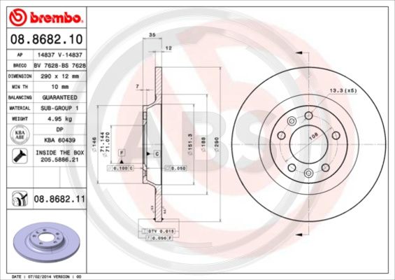 A.B.S. 08.8682.11 Bremsscheibe