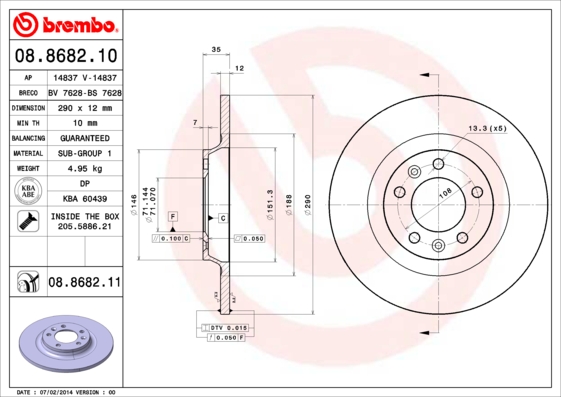 A.B.S. 08.8682.11 BREMBO COATED DISC LINE Bremsscheibe