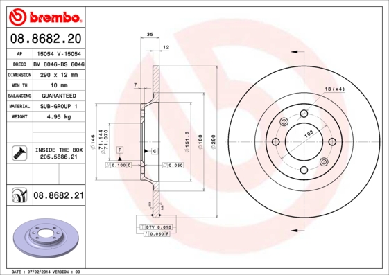 A.B.S. 08.8682.21 BREMBO COATED DISC LINE Bremsscheibe