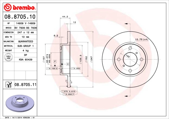 A.B.S. 08.8705.11 BREMBO COATED DISC LINE Bremsscheibe