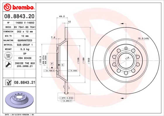 A.B.S. 08.8843.21 BREMBO COATED DISC LINE Bremsscheibe