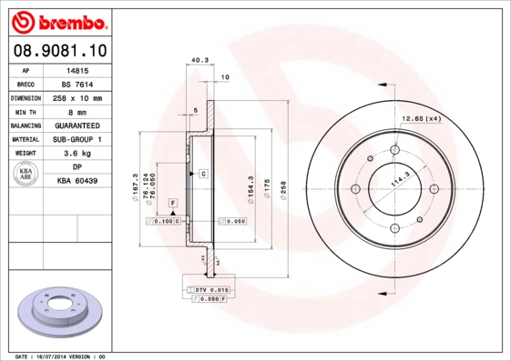 A.B.S. 08.9081.10 BREMBO Bremsscheibe