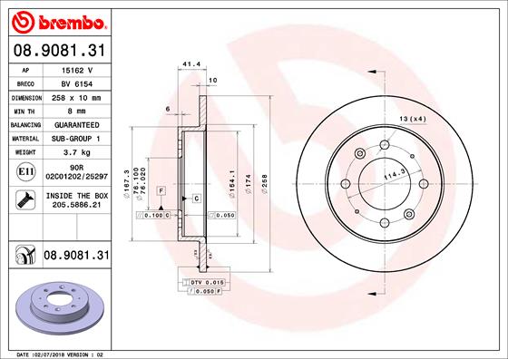 A.B.S. 08.9081.31 BREMBO COATED DISC LINE Bremsscheibe