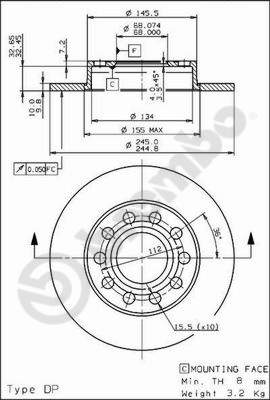 A.B.S. 08.9136.11 BREMBO COATED DISC LINE Bremsscheibe