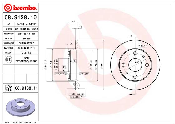 A.B.S. 08.9138.10 BREMBO Bremsscheibe