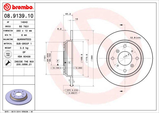 A.B.S. 08.9139.10 BREMBO Bremsscheibe