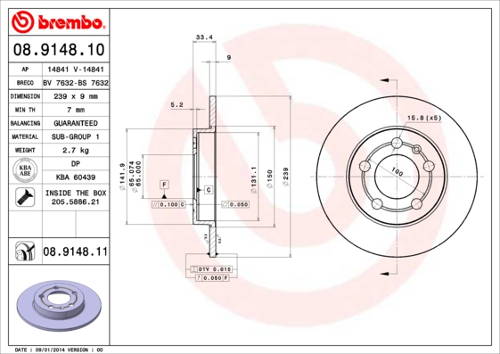 A.B.S. 08.9148.11 BREMBO COATED DISC LINE Bremsscheibe