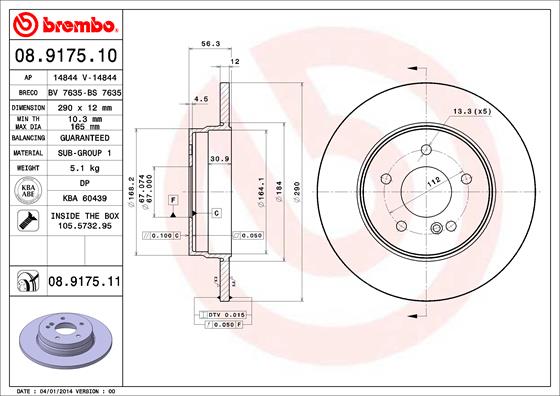 A.B.S. 08.9175.11 BREMBO COATED DISC LINE Bremsscheibe