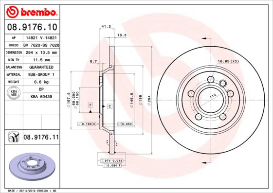 A.B.S. 08.9176.11 BREMBO COATED DISC LINE Bremsscheibe