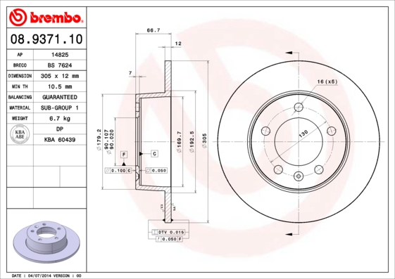 A.B.S. 08.9371.10 BREMBO Bremsscheibe
