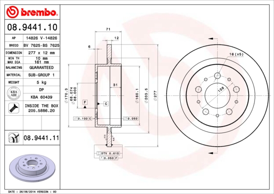A.B.S. 08.9441.11 BREMBO COATED DISC LINE Bremsscheibe