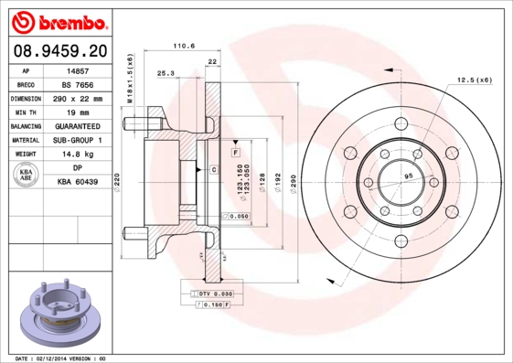 A.B.S. 08.9459.20 BREMBO Bremsscheibe