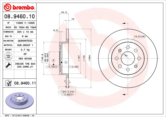 A.B.S. 08.9460.11 BREMBO COATED DISC LINE Bremsscheibe