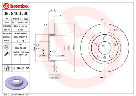 A.B.S. 08.9460.31 BREMBO COATED DISC LINE Bremsscheibe