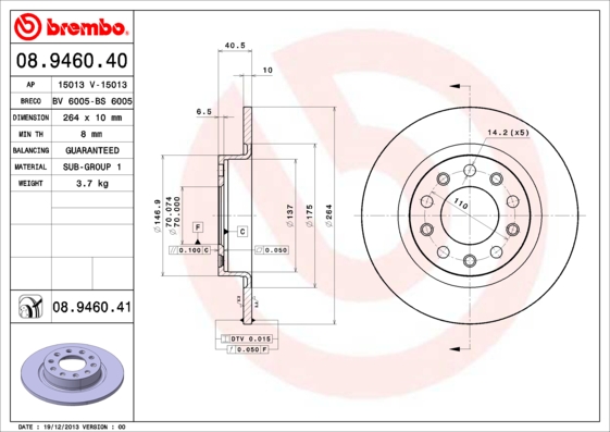 A.B.S. 08.9460.41 BREMBO COATED DISC LINE Bremsscheibe