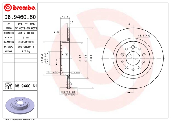 A.B.S. 08.9460.61 BREMBO COATED DISC LINE Bremsscheibe