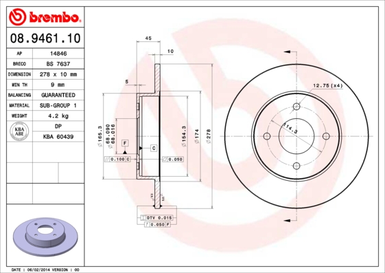 A.B.S. 08.9461.10 BREMBO Bremsscheibe