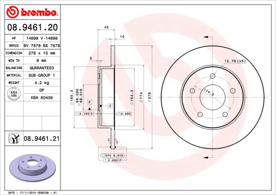 A.B.S. 08.9461.21 BREMBO COATED DISC LINE Bremsscheibe
