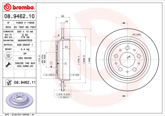 A.B.S. 08.9462.11 BREMBO COATED DISC LINE Bremsscheibe