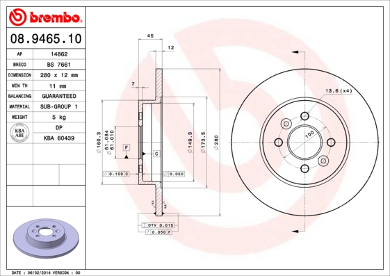 A.B.S. 08.9465.10 BREMBO Bremsscheibe