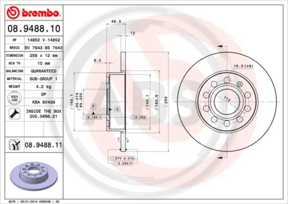 A.B.S. 08.9488.11 Bremsscheibe