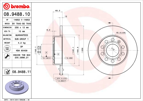 A.B.S. 08.9488.11 BREMBO COATED DISC LINE Bremsscheibe