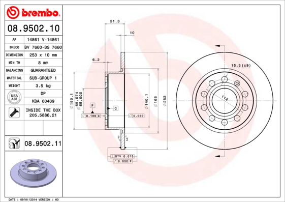 A.B.S. 08.9502.11 BREMBO COATED DISC LINE Bremsscheibe