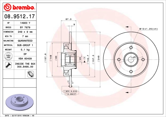 A.B.S. 08.9512.17 BREMBO BEARING DISC LINE Bremsscheibe