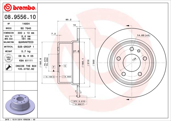 A.B.S. 08.9556.10 BREMBO Bremsscheibe