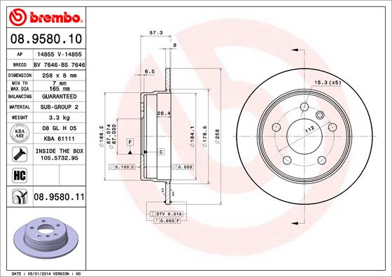 A.B.S. 08.9580.11 BREMBO COATED DISC LINE Bremsscheibe
