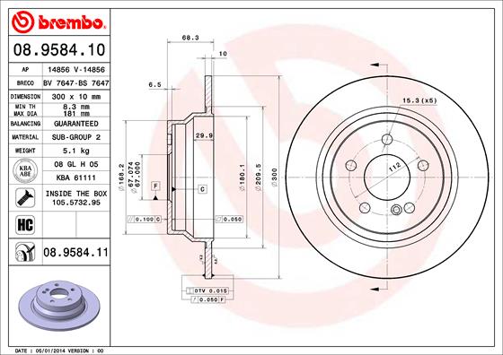 A.B.S. 08.9584.11 BREMBO COATED DISC LINE Bremsscheibe