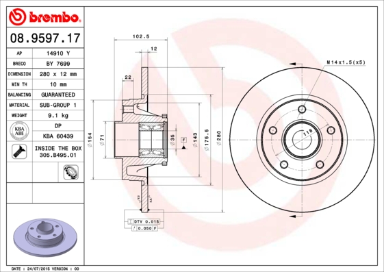 A.B.S. 08.9597.17 BREMBO BEARING DISC LINE Bremsscheibe