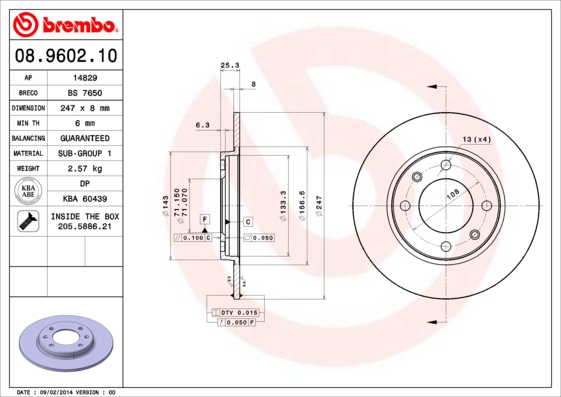 A.B.S. 08.9602.10 BREMBO Bremsscheibe