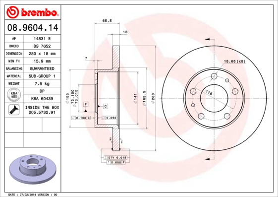 A.B.S. 08.9604.14 BREMBO Bremsscheibe