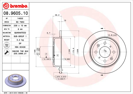 A.B.S. 08.9605.10 BREMBO Bremsscheibe