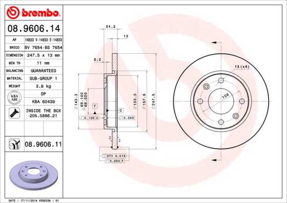 A.B.S. 08.9606.11 BREMBO Bremsscheibe