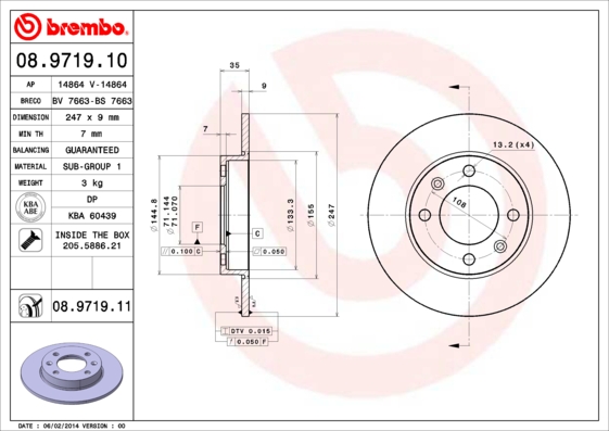A.B.S. 08.9719.11 BREMBO COATED DISC LINE Bremsscheibe