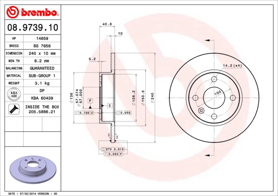 A.B.S. 08.9739.10 BREMBO Bremsscheibe