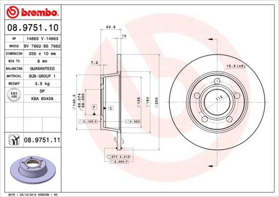 A.B.S. 08.9751.11 BREMBO COATED DISC LINE Bremsscheibe