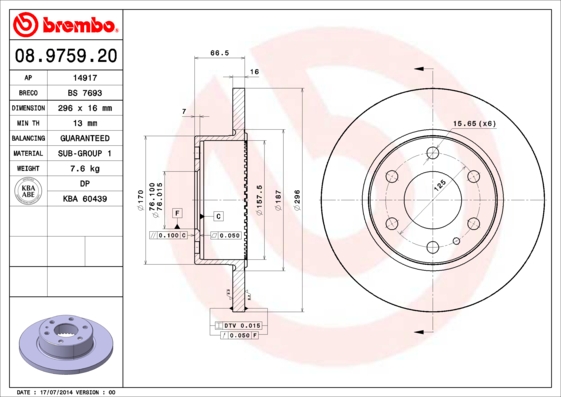 A.B.S. 08.9759.20 BREMBO Bremsscheibe