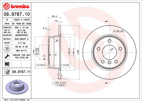 A.B.S. 08.9787.11 BREMBO COATED DISC LINE Bremsscheibe